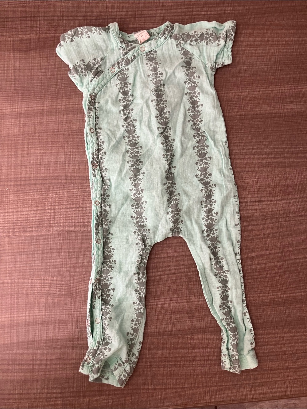 kate quinn Mint and Gray Floral Stripe One-Piece Footie